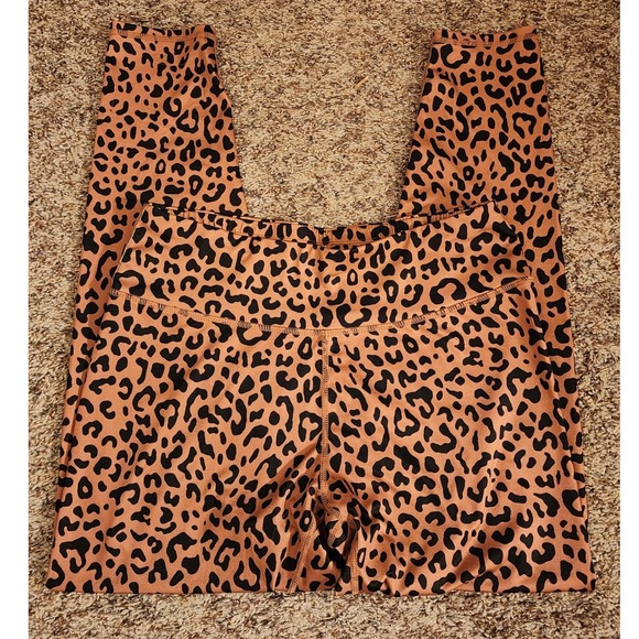 UNBRANDED Pants - Leopard Print High Waist Leggings XL Tan Black Nylon Spandex Athletic